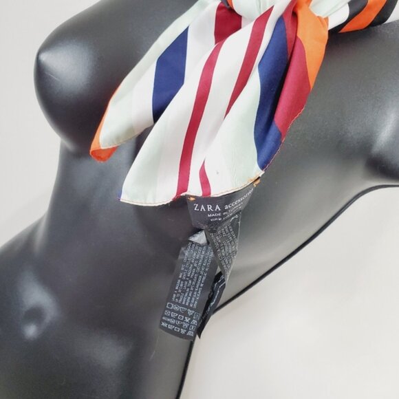 Zara Satin Striped Preppy French Square Scarf - Picture 3 of 10